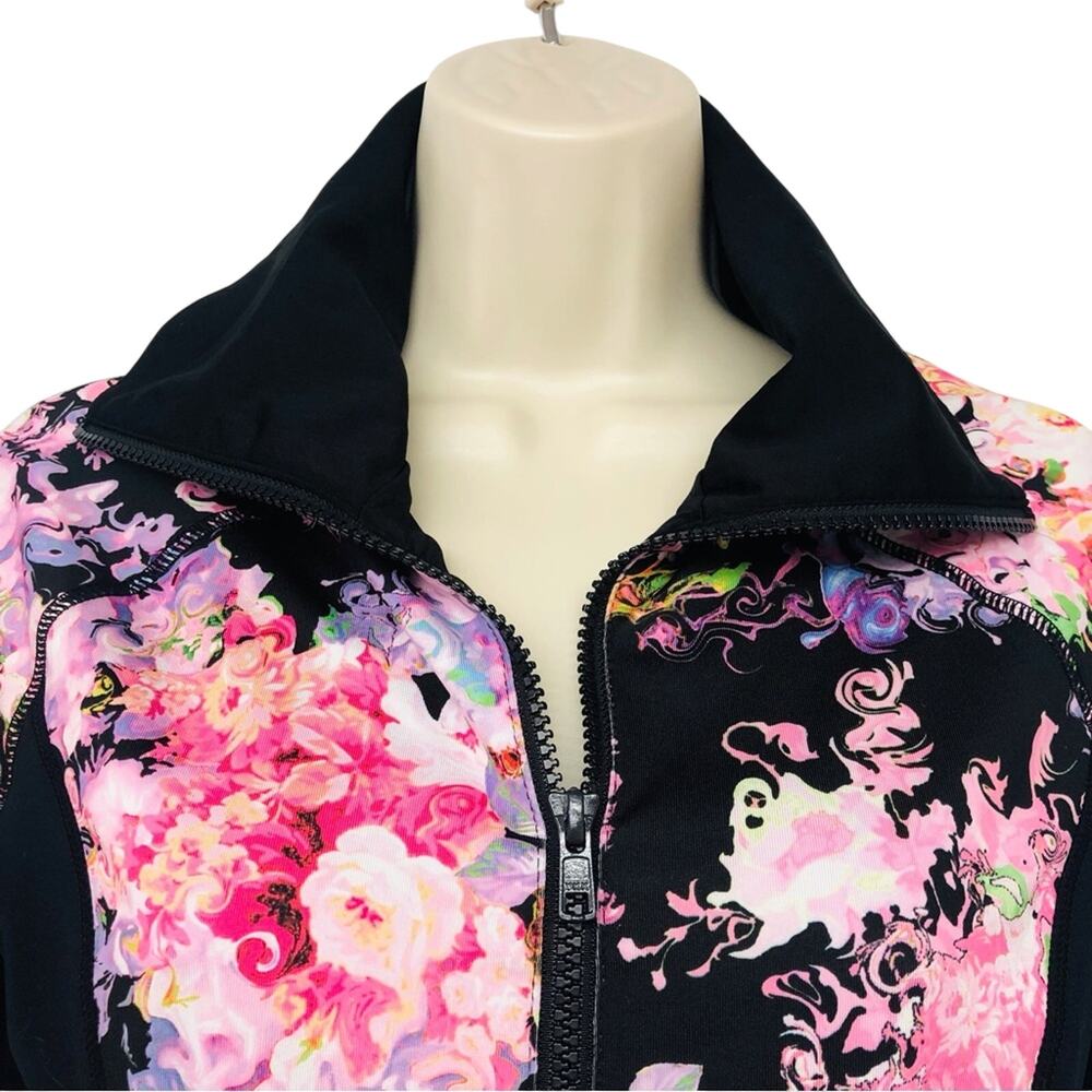 Cynthia Rowley Floral Black Zip Front Jacket Sporty Athletic Stylish - Picture 3 of 16